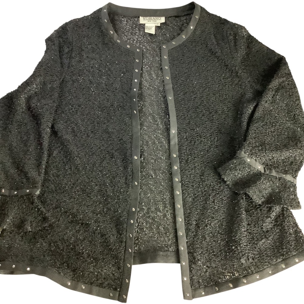 Nubiano Cardigan Women 16‎ Black Studded Open Front Church Whimsgoth Bell Sleeve - Picture 14 of 16